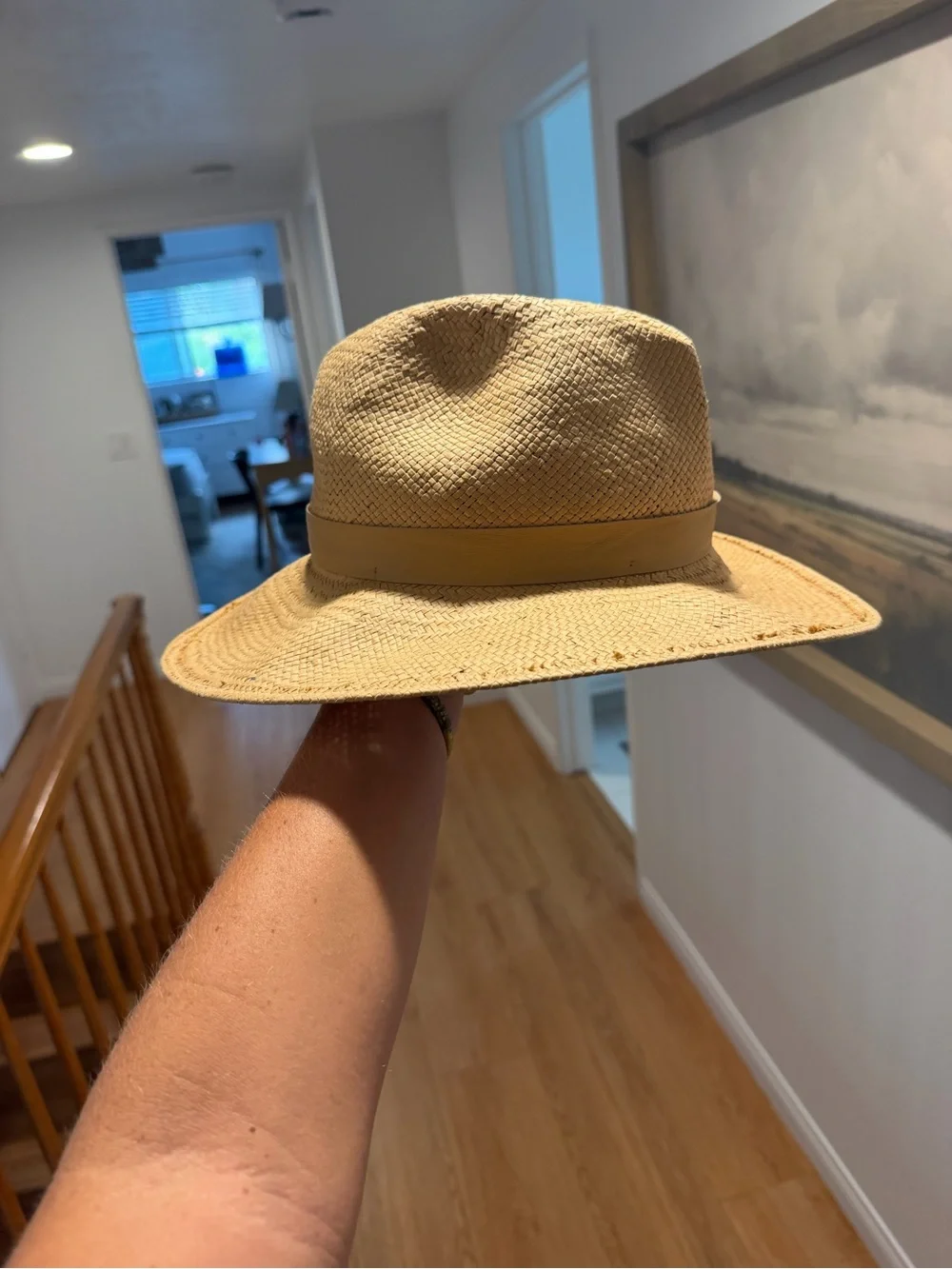 Janessa Leone Women’s Straw Fedora in Natural Beige with Tan Band